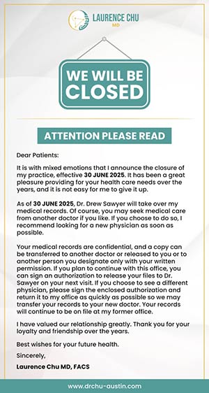 Clinic Closed for Dr. Laurence Chu, MD FACS, ENT Specialist in Austin, TX