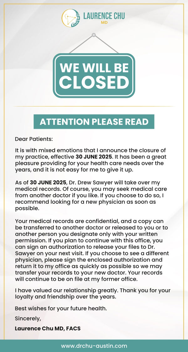 Clinic Closed for Dr. Laurence Chu, MD FACS, ENT Specialist in Austin, TX