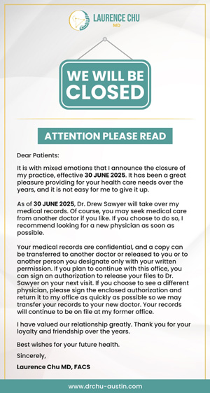 Clinic Closed for Dr. Laurence Chu, MD FACS, ENT Specialist in Austin, TX